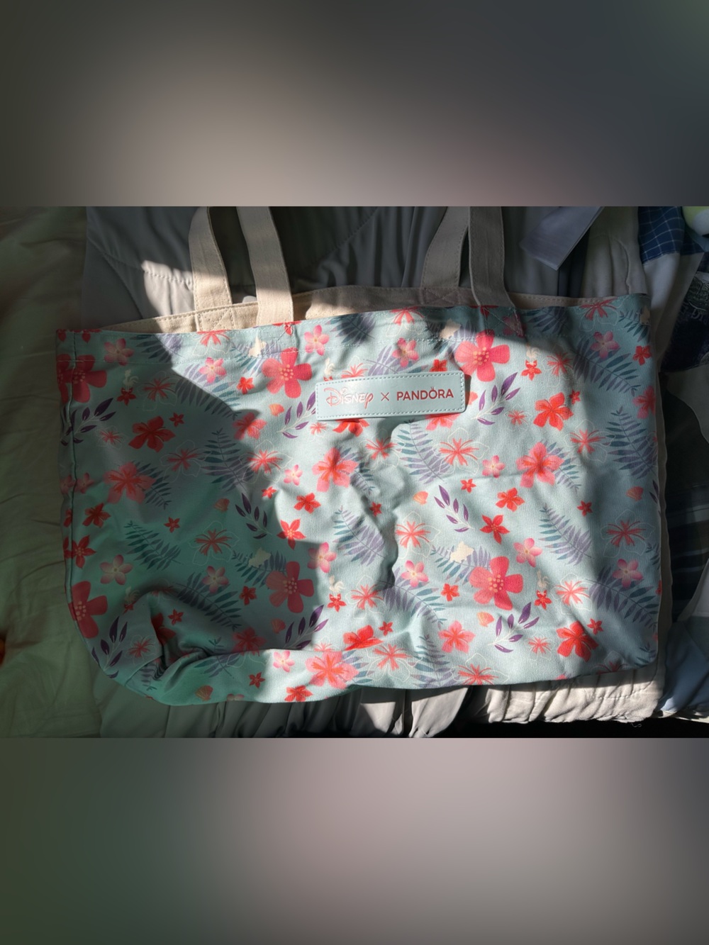 Disney x Pandora Floral Moana Tote Bag in Mint and Pink